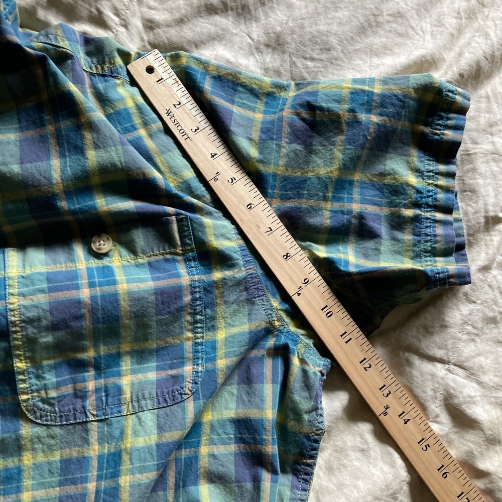 Duluth Untucked Men's L Relaxed Fit SS Button Down Plaid Cotton Shirt Green Teal - Picture 12 of 14